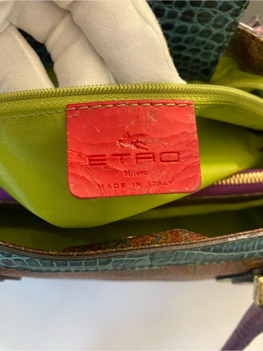 ETRO Multicolor Paisley canvas and croc-embossed leather EUC! - Picture 10 of 12